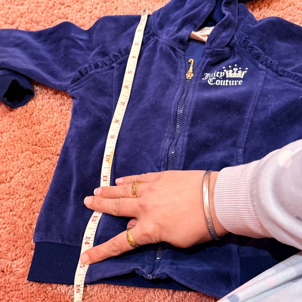 Juicy Couture Toddler Velour Tracksuit Set Navy Blue Heart Hoodie & Pants 4T - Picture 9 of 13